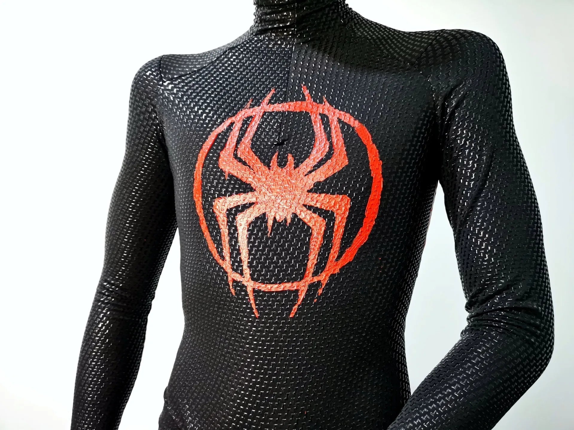 Miles Morales Spider-Man Jumpsuit & Mask Screen Printing 1:1 3D Handmade Customized Spiderman Suit Halloween Cos Costume Gift