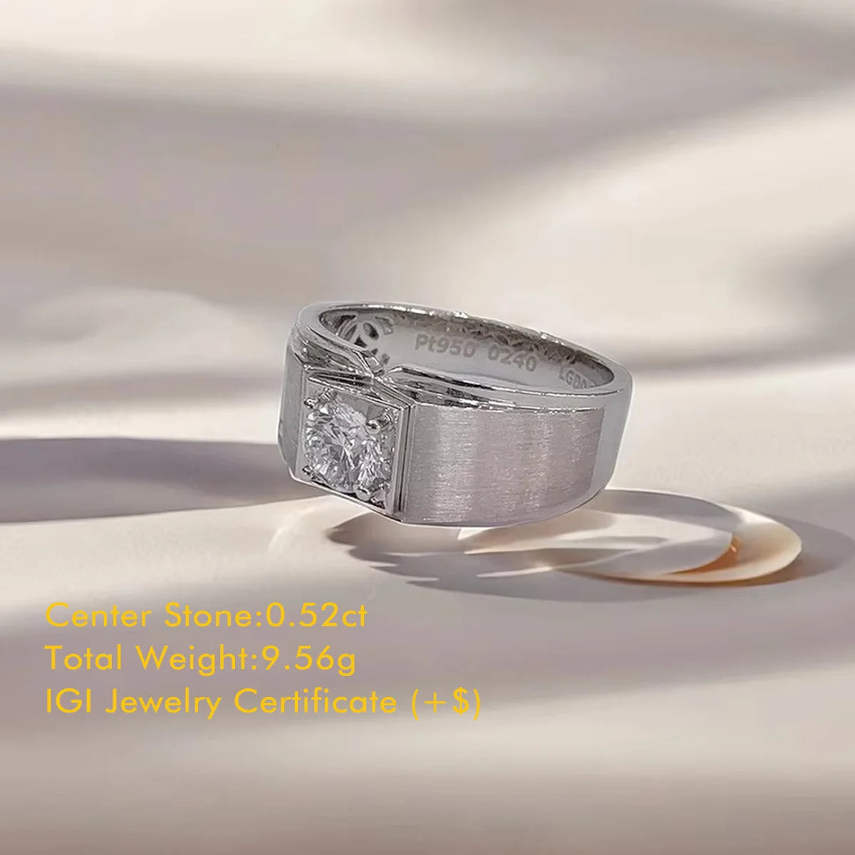 PT950 Platinum Diamond Men Rings IGI 0.5CT D VS2 Simple Wire Drawing Lab Grown Diamond Rings Luxury Gift For Boyfriend