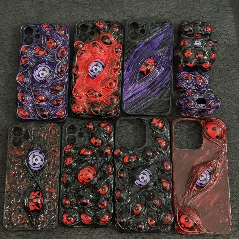 Naruto peripheral Sasuke Sharingan Itachiiiphone16proamx mobile phone case animation handmade luminous Sasuke mobile phone case