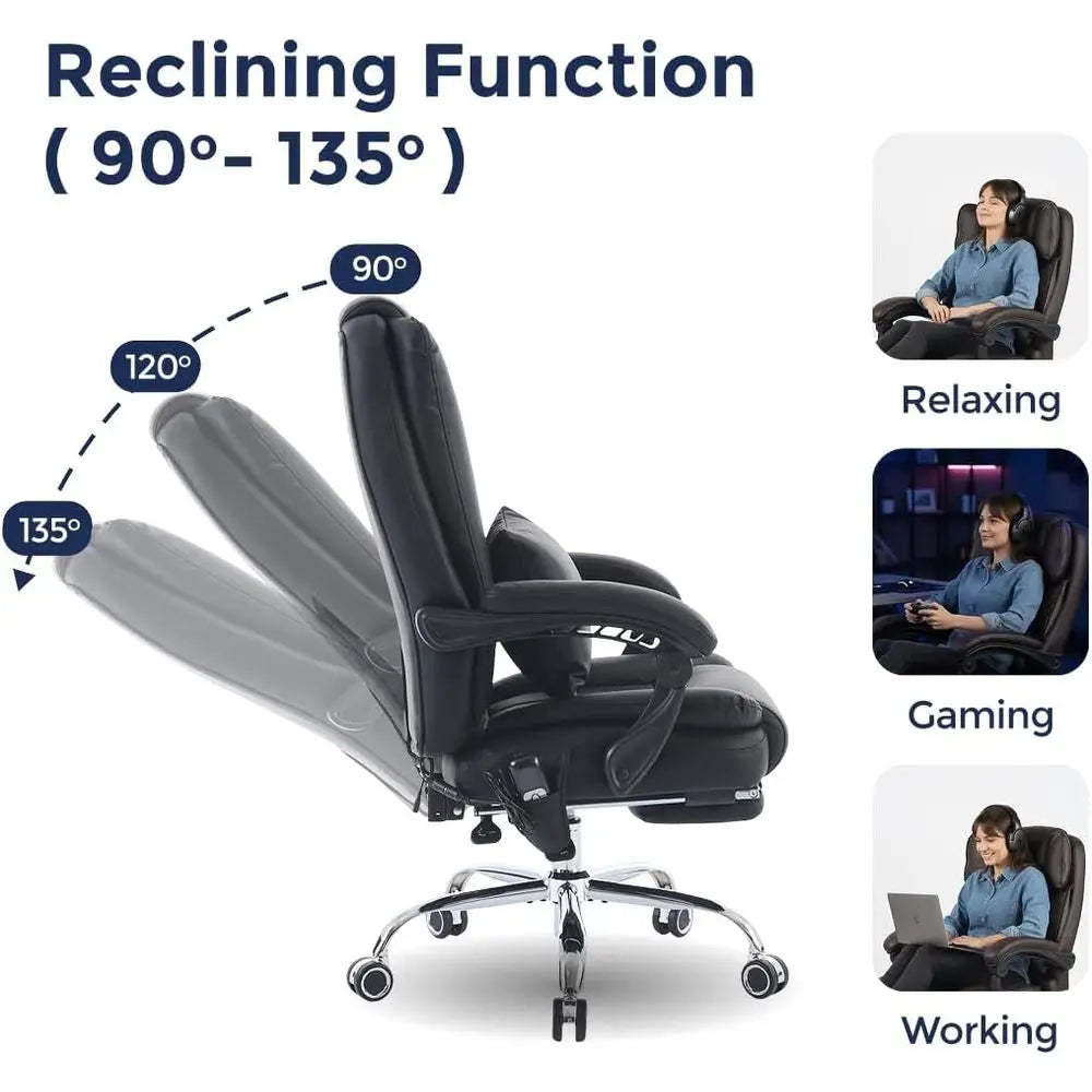 4-Point Kneading Heated Massage Office Chair with Footrest, UL & BIMA Certified, 500lbs Capacity, Suitable for Big & Tall, Leath