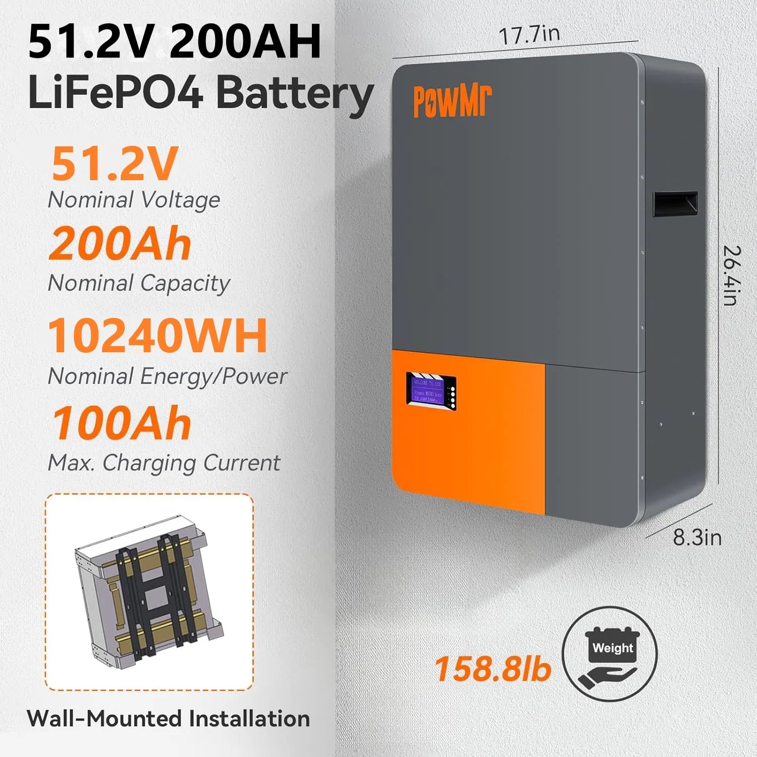 PowMr Powerwall 48V 200AH 100AH LiFePO4 Battery 10KWH 5KWH Energy Solar Lithium Battery 6000+ Cycle CAN BMS Up to 16 in Parallel