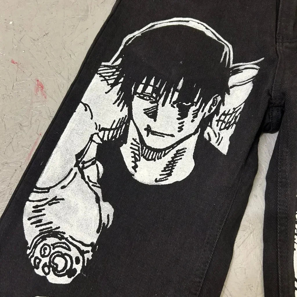 Harajuku High Street Popular Anime Jeans Y2k Baggy Jeans Vintage Wide Leg Denim PantsStreetwear Couples Trouser Men Clothing