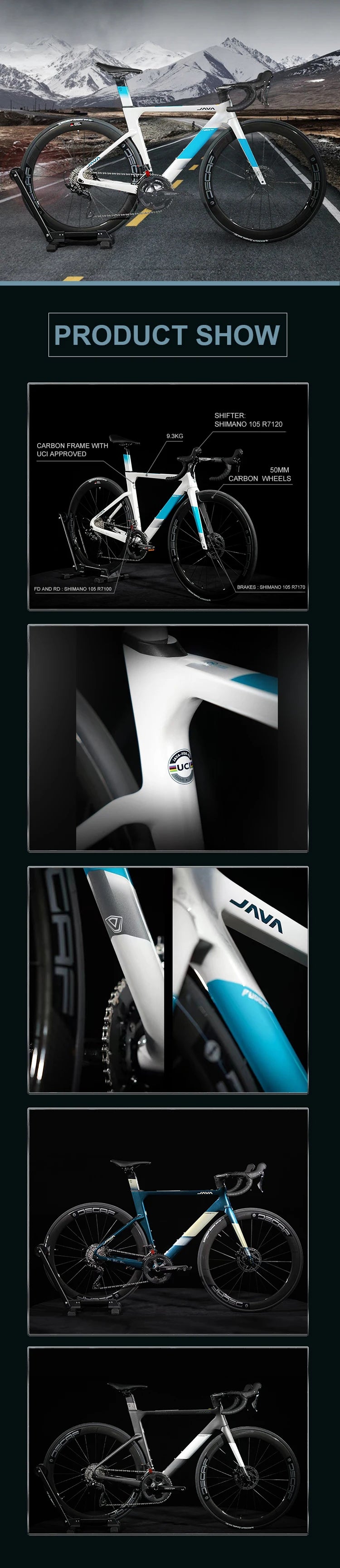 Java FUOCO TOP High Quality R7120 Full Carbon Fiber Bicycle 700c Carbon Cycle Tires Road Bike Racing Bike