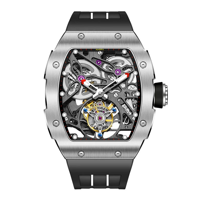 Haofa Automatic Tourbillon Movement Man Watch Flying Tourbillon Mechanical Stainless Steel Men's Luxury Watch Skeleton 1908