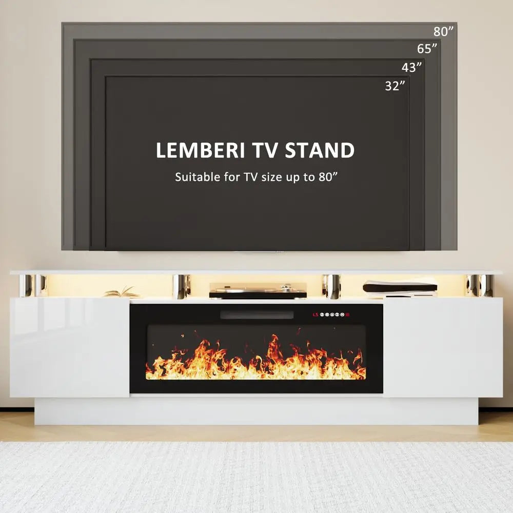 70-80 Inch TV Stand with 36 Electric Fireplace, Entertainment Center, LED Lights for Living Room
