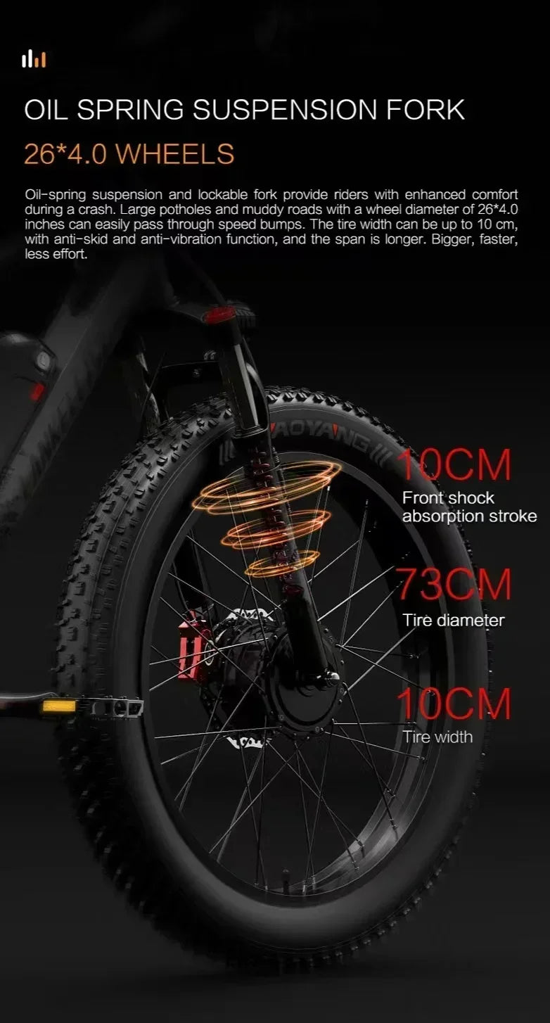 all-terrain Electric Bike adult auxiliary Electric Bicycle 2000W motor 48V 20AH battery 26*4.0 fat tire mountain E-Bike 52KM/H