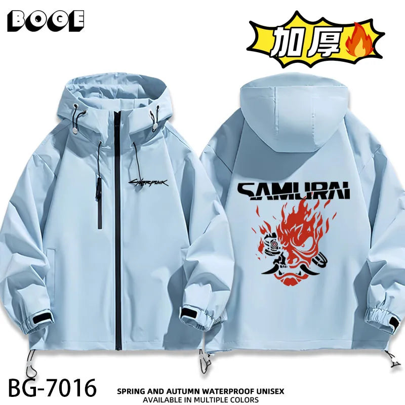 2077 Game Anime Surroundings Casual Men's Autumn Winter Thiened Faionable All-Match Hooded Jaet Waterproof Po...