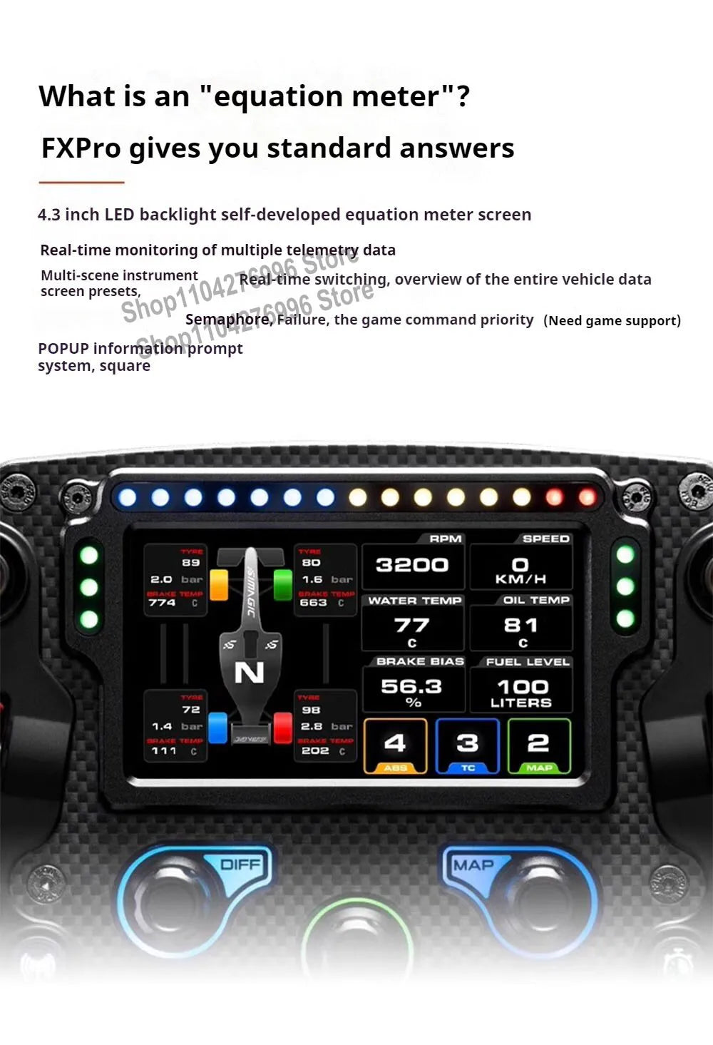 PC Formula Steering Wheel Racing Simulator Steering Wheel Carbon Fiber Steering Wheel with 4.3" Display For Simagic FX PRO