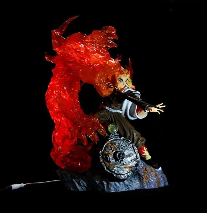 39cm Demon Slayer Rengoku Kyoujurou Action Figure Flame Breathing Light-Up Statue PVC Anime Character Collection Model Fan Gift