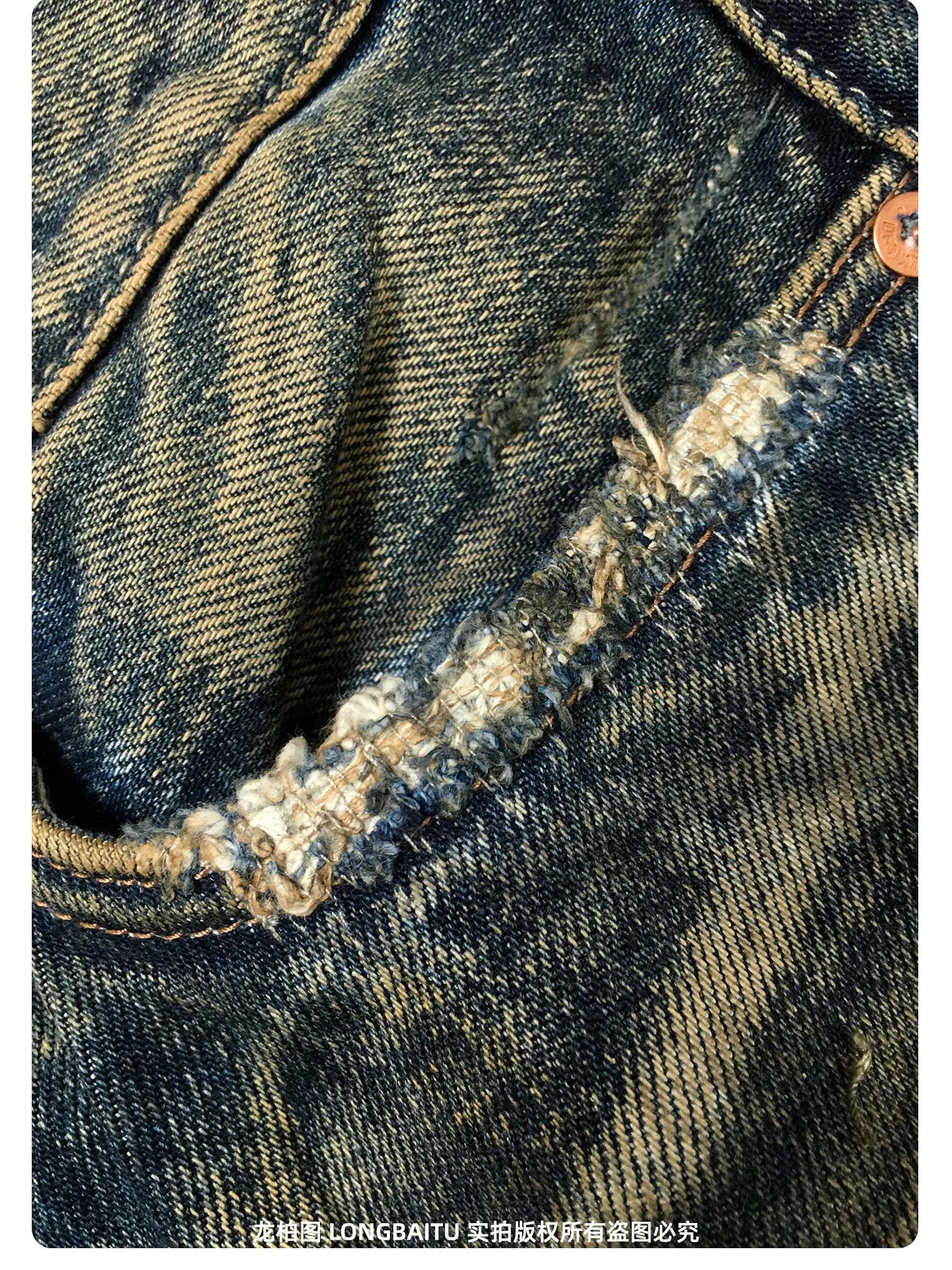 Heavyweight American Retro 100% Cotton Jeans for Men High-Street Ripped and Patched Non-Stretch Premium Loose Straight-Leg Pants