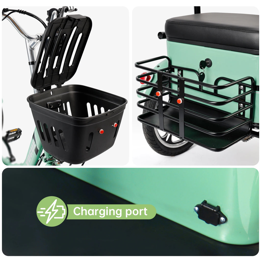 Artudatech 400W 48V 12A Elder Electric folding tricycle for Adults 3 wheel e-trike Bike with Rear Seat