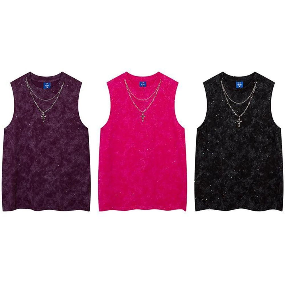 Men Vest Shiny Night Sky Casual Tank Top Nightclub Streetwear Fashion Stage Performances Niche Cross Top Men'S Clothing 2025 New