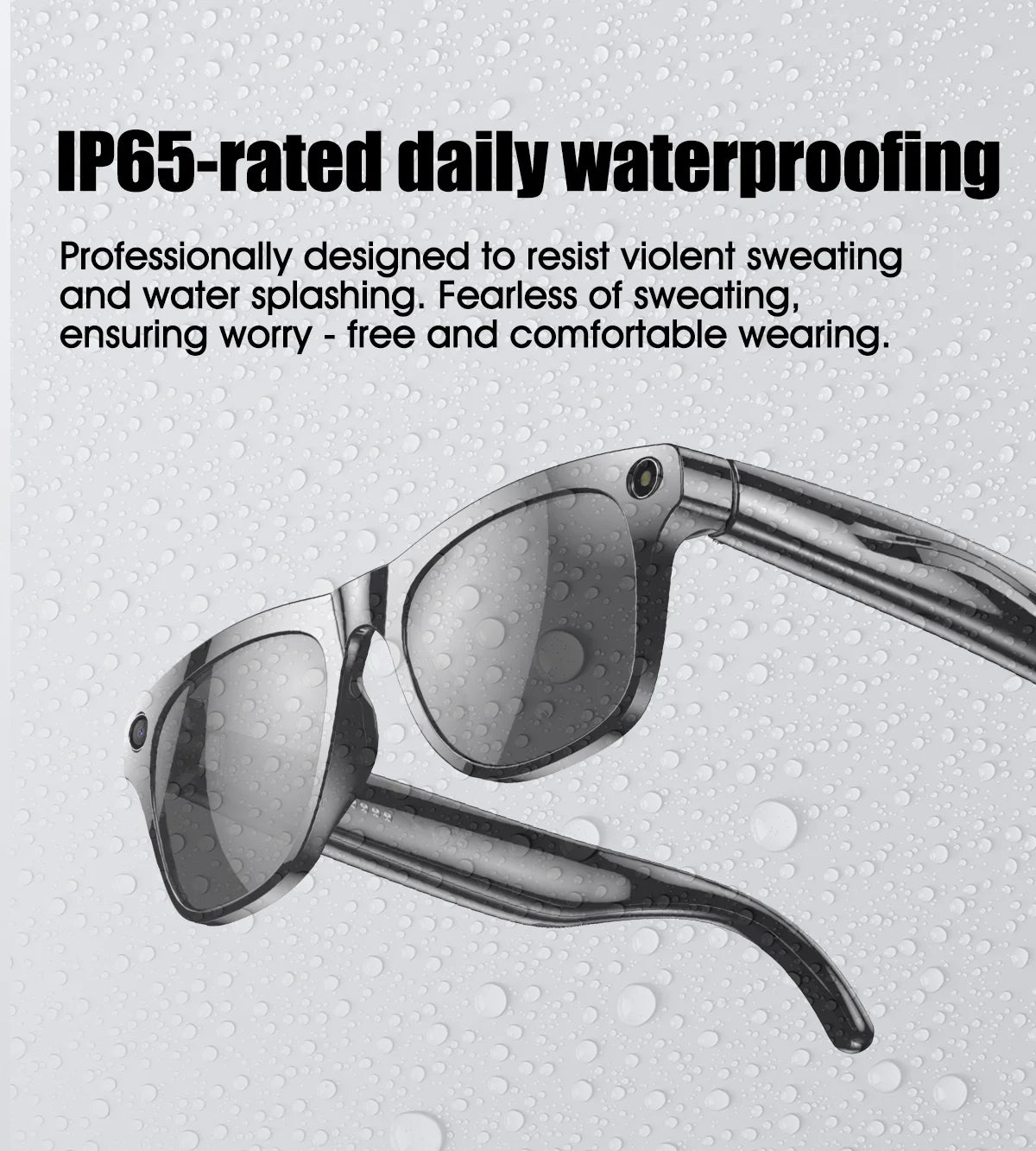 Smart Glasses 100W Camera Anti-shake Video Recording Music Control Photo Recognition Bluetooth Call Sports Sunglasses Waterproof