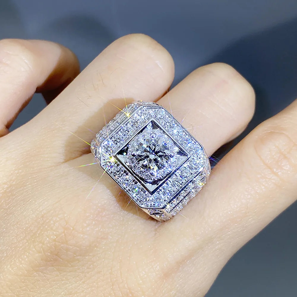 Custom Real Platinum PT950 Ring Men Engagement Anniversary Party Wedding Ring Round Moissanite Diamond Luxury 1 2 3 4 5 Carat