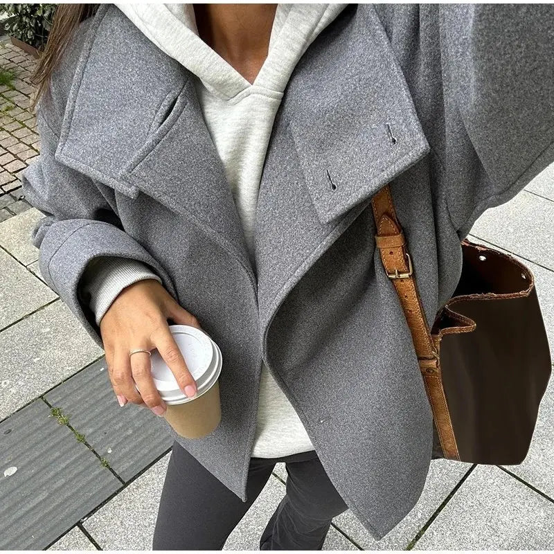 Urban Black Woolen Blend Coats Women Stand Collar Single-breasted Long Sleeve Thick Warm Jacket 2025 Autumn Winter Lady Outwear