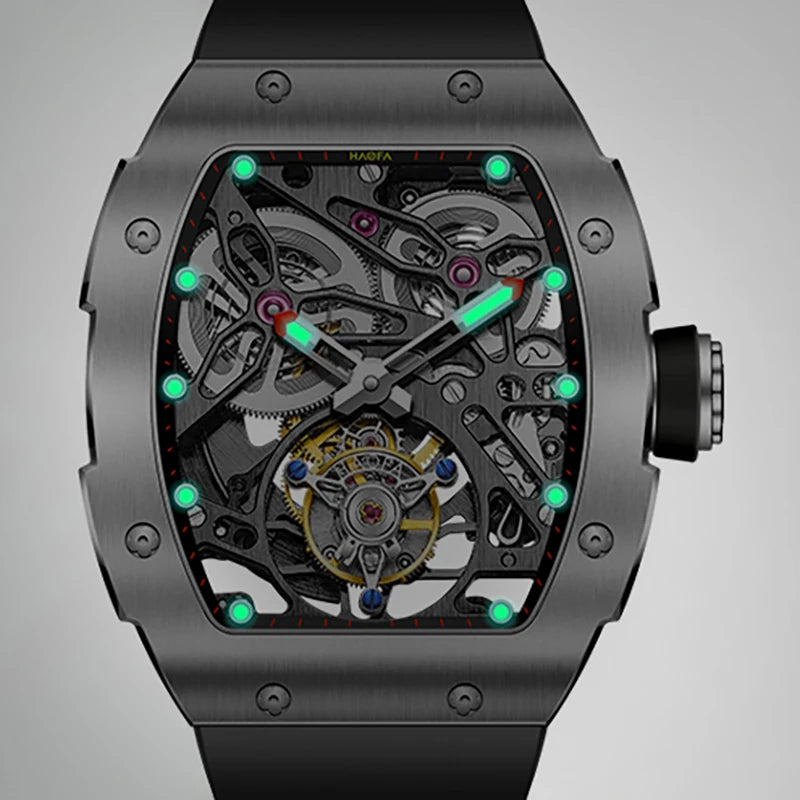 Haofa Automatic Tourbillon Movement Man Watch Flying Tourbillon Mechanical Stainless Steel Men's Luxury Watch Skeleton 1908
