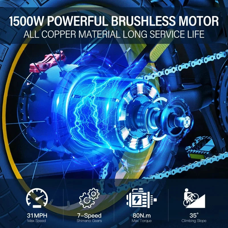 Motor Electric Bicycle 48V 25AH Battery Max Speed 55 MPH Electric Bike E-Bike Electric Motorcycle