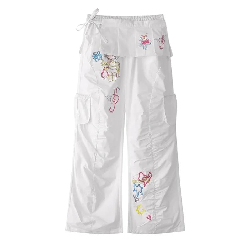 2025 Spring Summer New Retro Cartoon Anime Print Women's Trousers Original Design Loose Slimming Straight Casual Pants Ladies