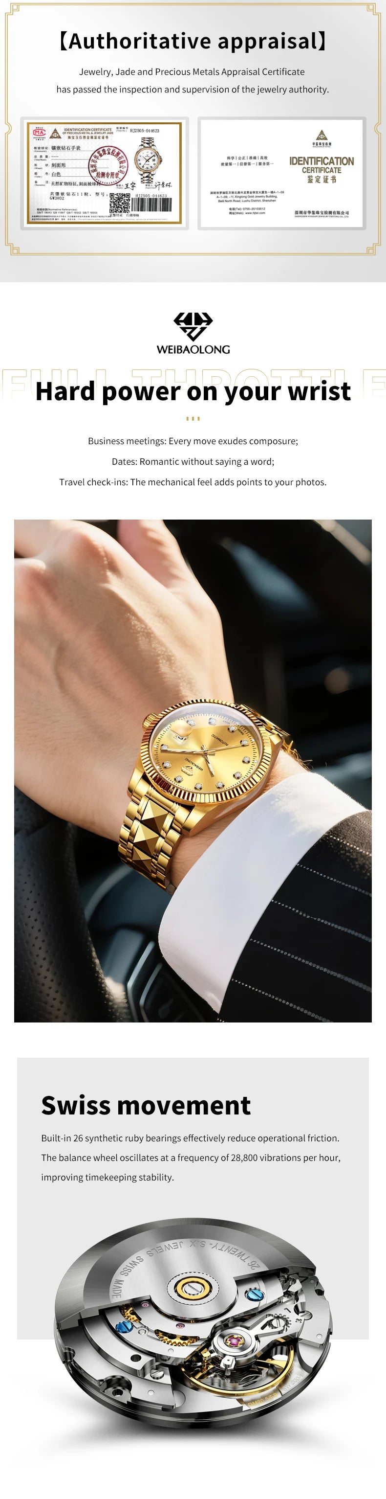 WEiBAOLONG 3802 Man Watch Swiss Movement Mechanical Watch Real Diamond Automatic Men's Watch High-end Luxury Brand Watch for Men
