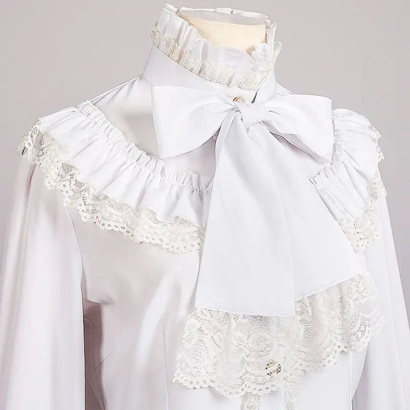 ouji Women's Victorian Gothic Blouse Ruffled High Collar Long Sleeve Renaissance Style Top Lolita Cosplay Costume Party Wear