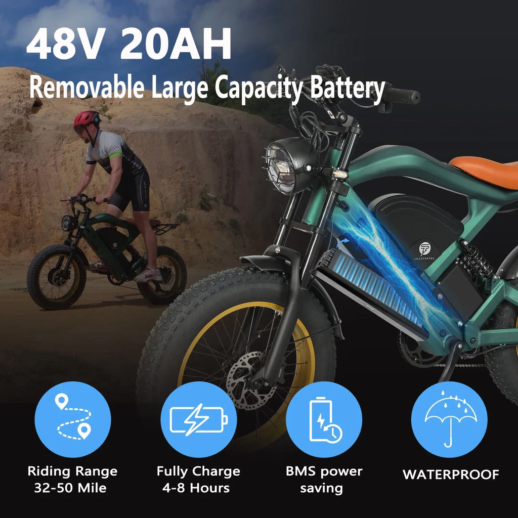 Snow Electric Bicycle 1200W Motor 48V20AH Battery 20*4.0 Tires Mountain Electric Bike 52KM/H Urban E-Bike electric motorcycle