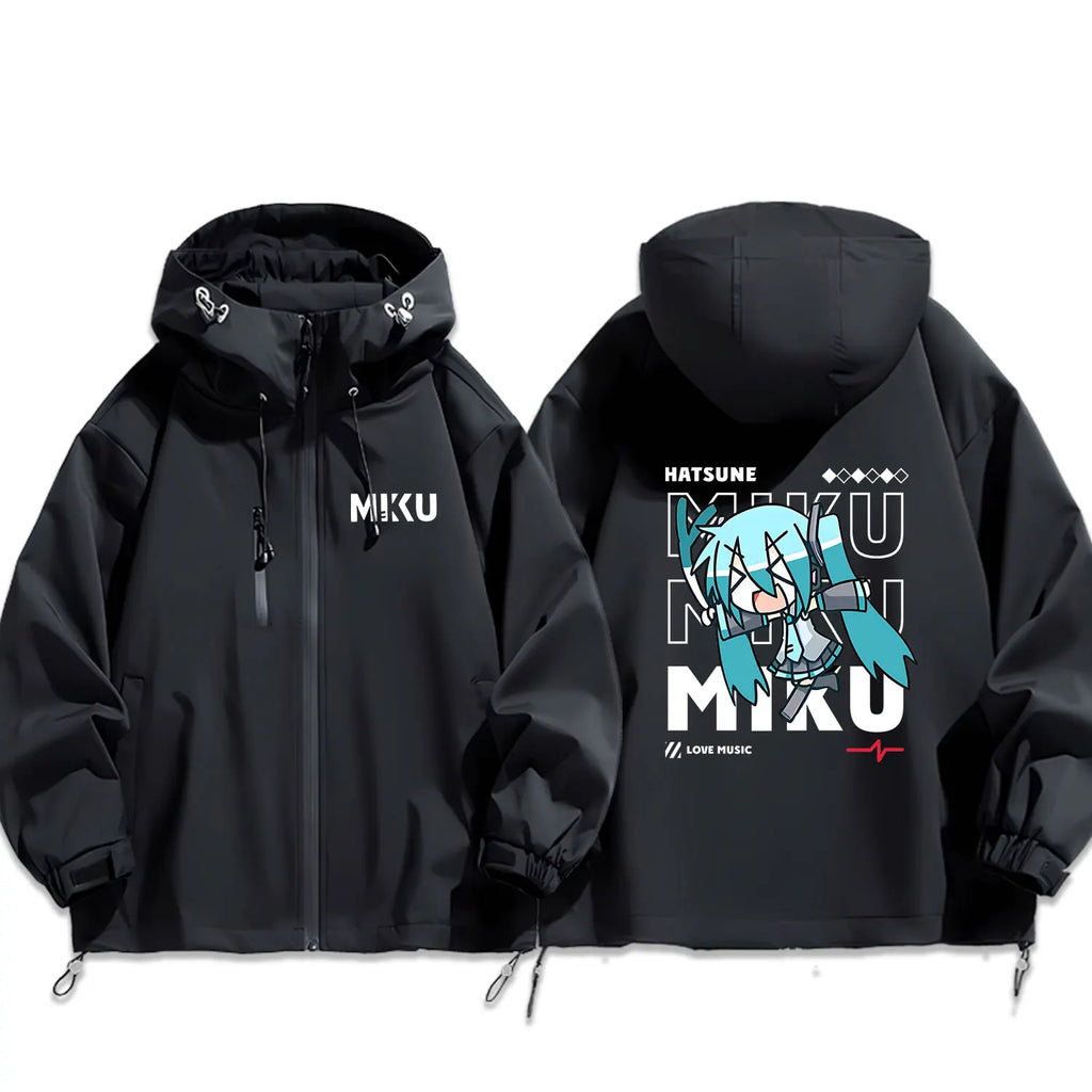 Future Miku Student Cosplay Hooded down Jaet Outdoor Casual Windproof Thiened Autumn Winter Polyester Fiber Zipper Closure