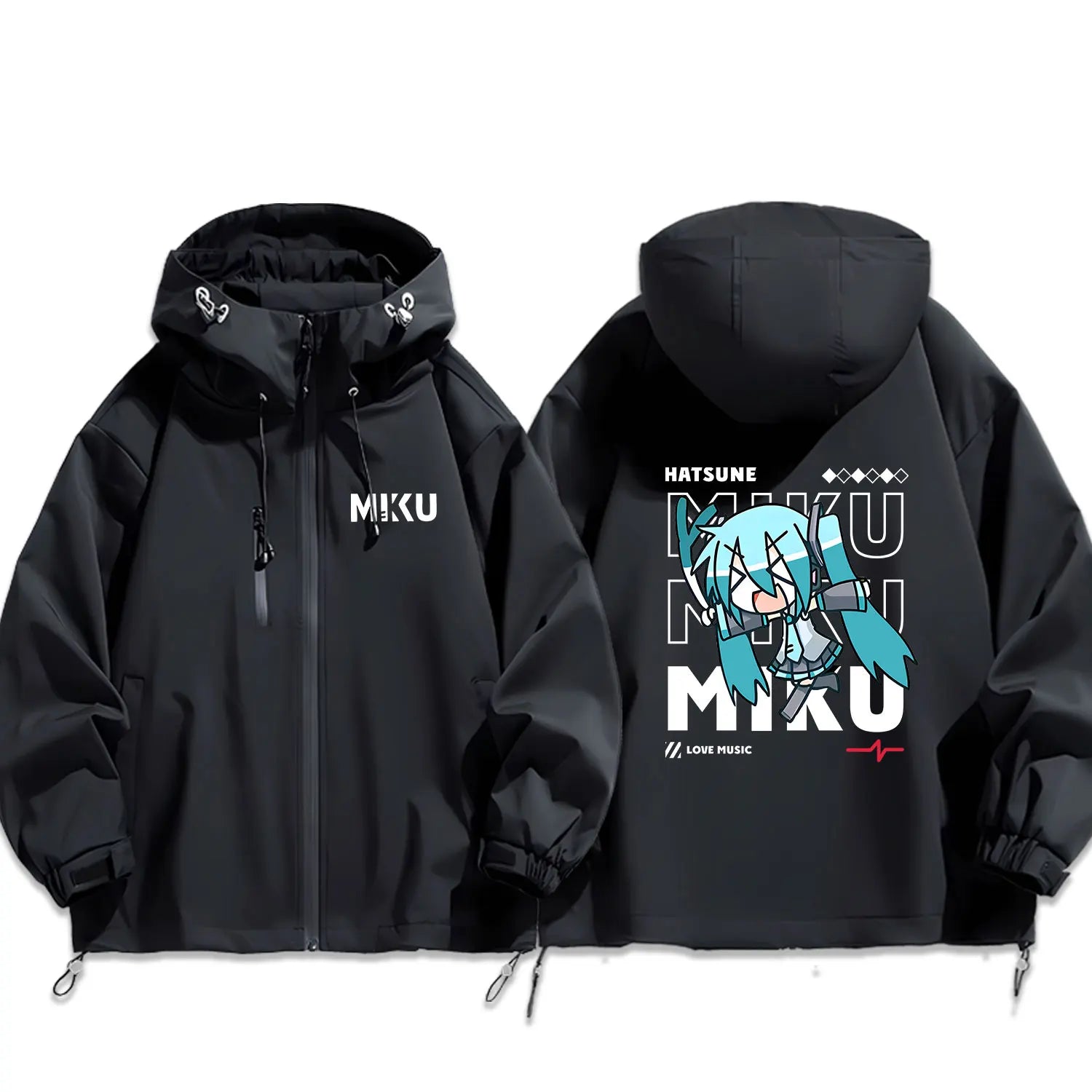 Future Miku Student Cosplay Hooded down Jaet Outdoor Casual Windproof Thiened Autumn Winter Polyester Fiber Zipper Closure
