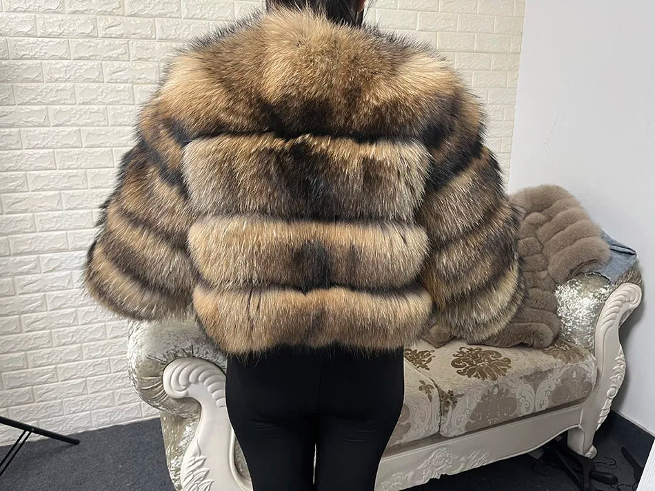 2025 maomaokong Super Hot Winter Women Luxury Thick Real Raccoon Fur Coat Natural Fox Fur Jacket Plus Size Jackets Female Vest