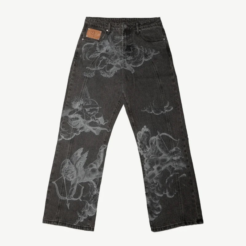 American Retro Horror Blood Hand Halloween Jeans Men's and Women's Y2K New Popular Harajuku Hip-Hop Gothic Loose Street Clothes