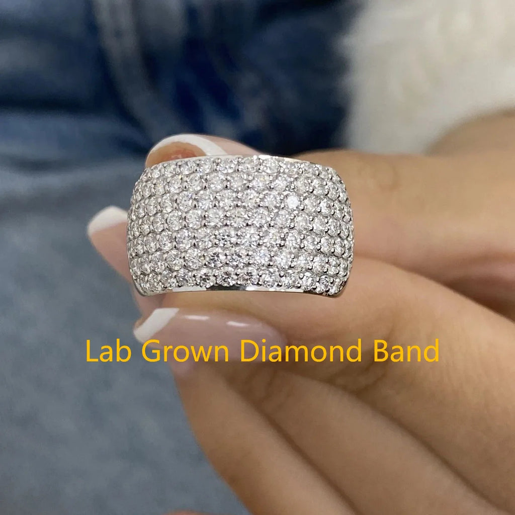 Platinum 950 Dome Ring Round Lab Grown Diamond Micropave Set DEF VS-VVS 1.9CTW Men Wedding Band High Quality Jewelry