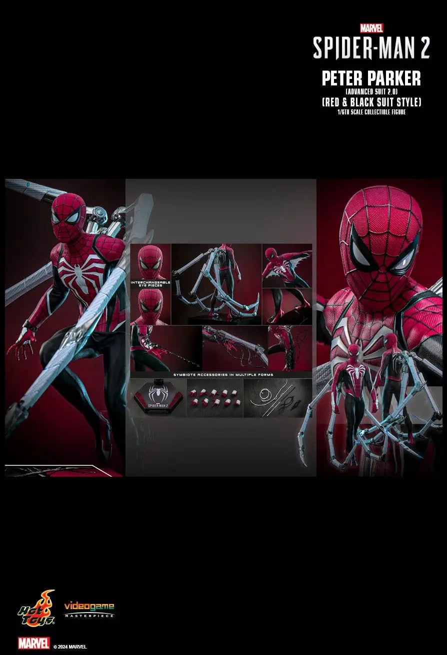 Original Hot Toys VGM66 Spider Man 2 Peter Parker Advanced Suit 2.0 Red and Black Suit Style 1/6 In Stock Anime Action Model Toy