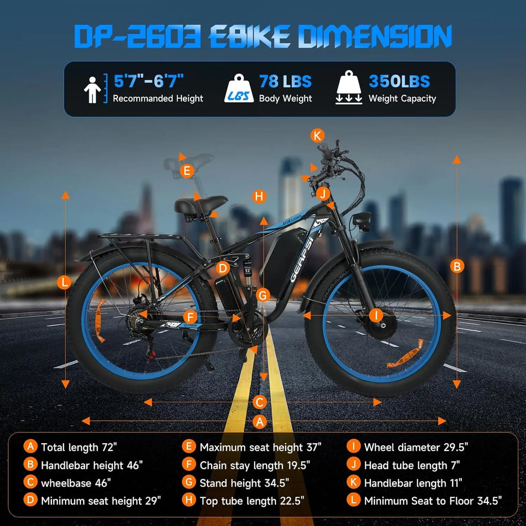 BAOLUJIE 2603 Electric Bike for Adults，52V 32AH Electric Bicycle，Peak 5000W Mountain E-bikes，21-speed Dual Motors Moped Ebike
