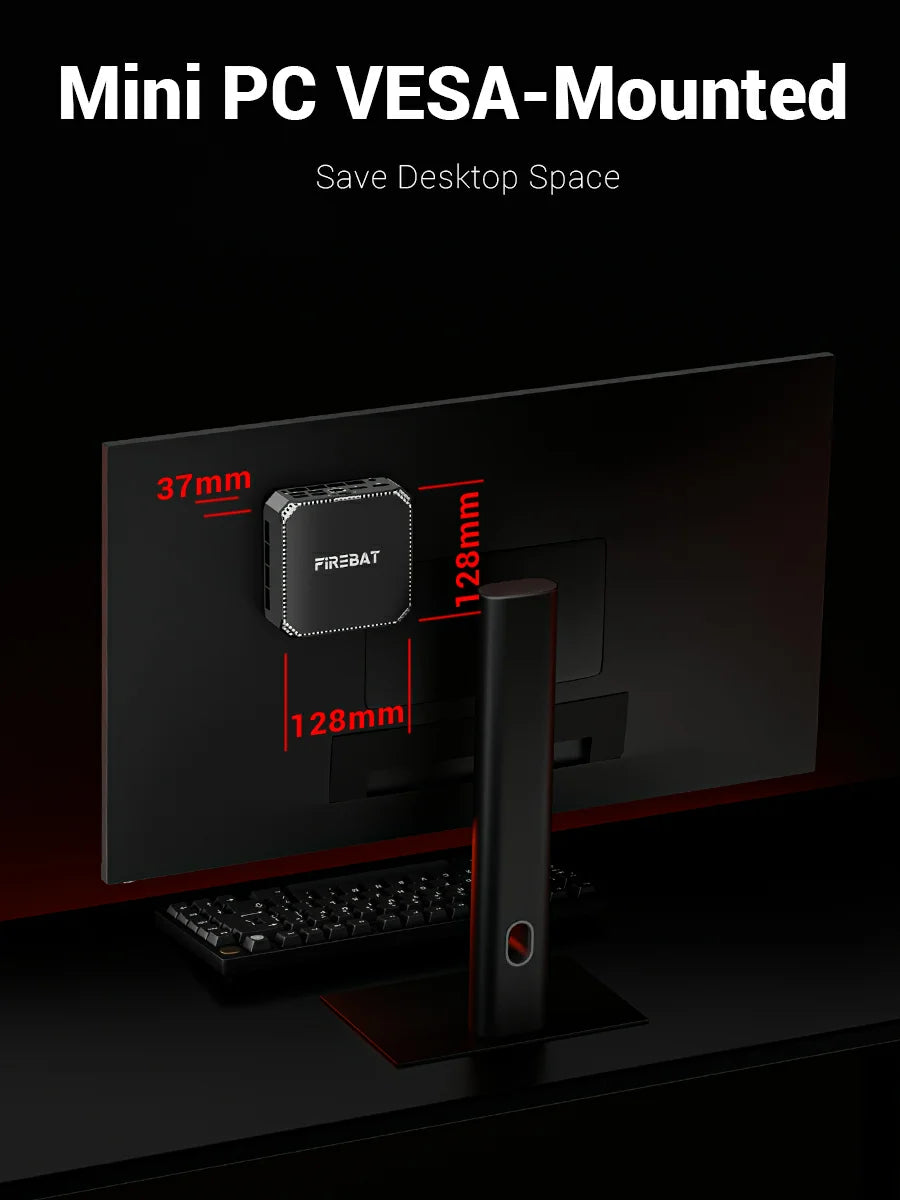 FIREBAT A6 Mini PC AMD Ryzen 7 7735HS LPDDR5 16GB RAM M.2 PCIe 512GB SSD WiFi 6 BT 5.2 2500M LAN Windows 11 Desktop Computer