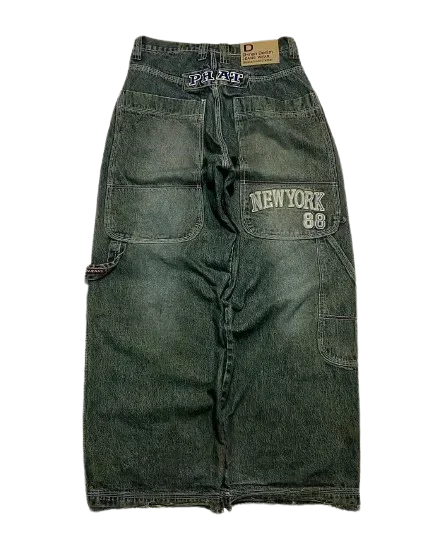 American Retro Hip-Hop Cherry Blossom Dragon Embroidery Baggy Jeans For Men and Women Y2K New Gothic Hip-Hop Casual Street Wear