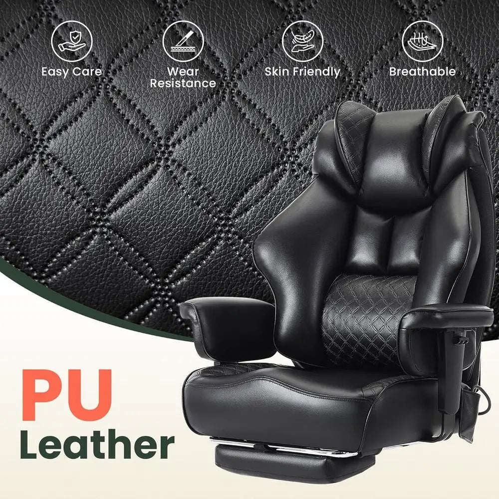 Ergonomic High-Back Leather Office Chair with Adjustable Lumbar Support and Extra Wide Seat for Big and Tall, Gaming and Executi