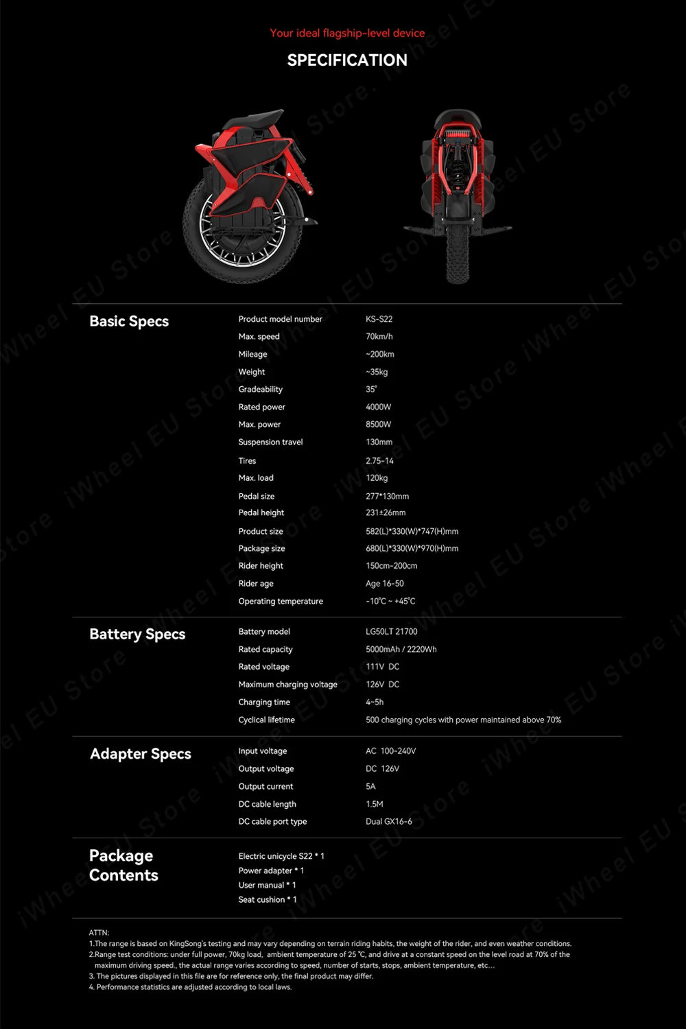 Newest KingSong S22 Pro 126V 2220Wh Electric Unicycle 4000W Motor 20 Inch Off-road Suspension KS S22 Pro Electric Unicycle