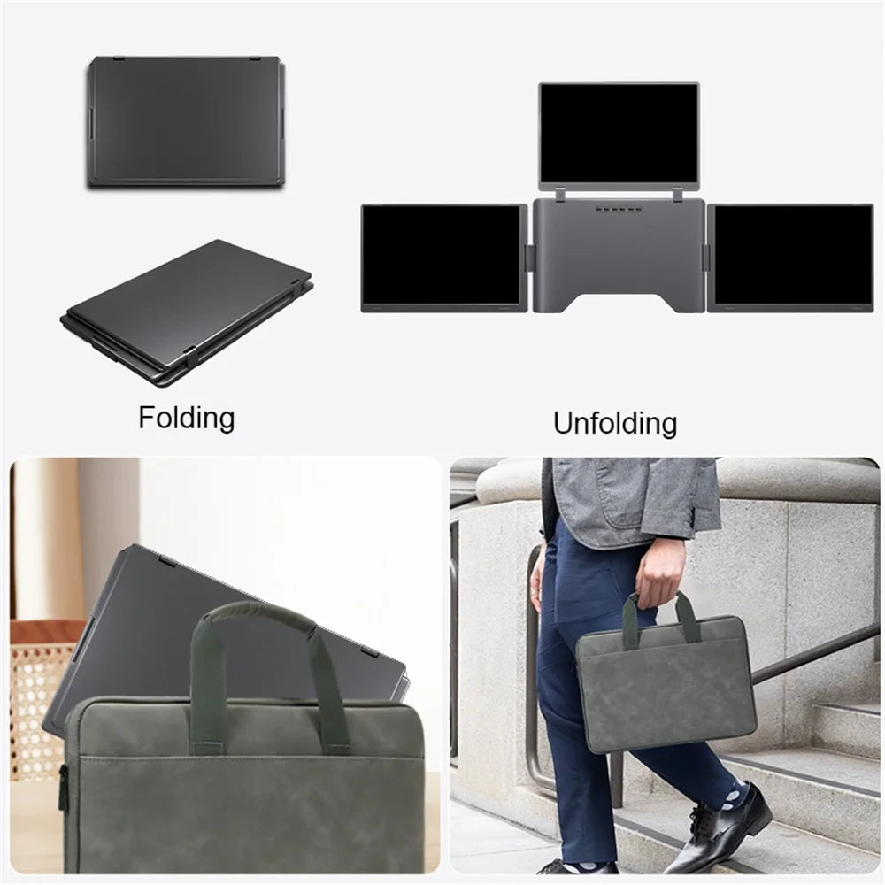 Triple Screen LCD Monitor for Laptop Portable FHD Display Secondary Notebook Monitor with Single Cable Sub Screen 14 inch