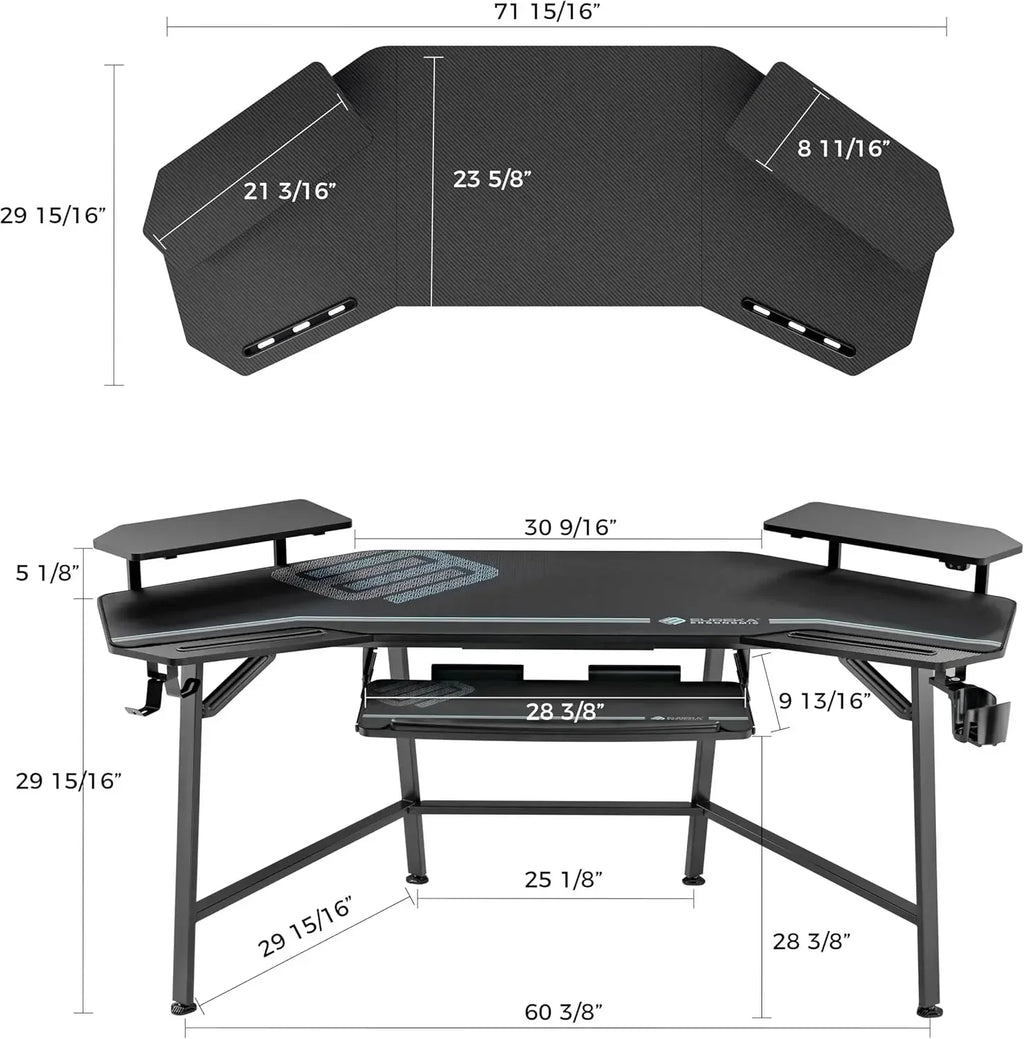 Aero 72 Inch Gaming Desk with Keyboard Tray, Large Computer Desk Led Lights, Wing-Shaped Monitor Stand Dual Headphone Hanger Cup