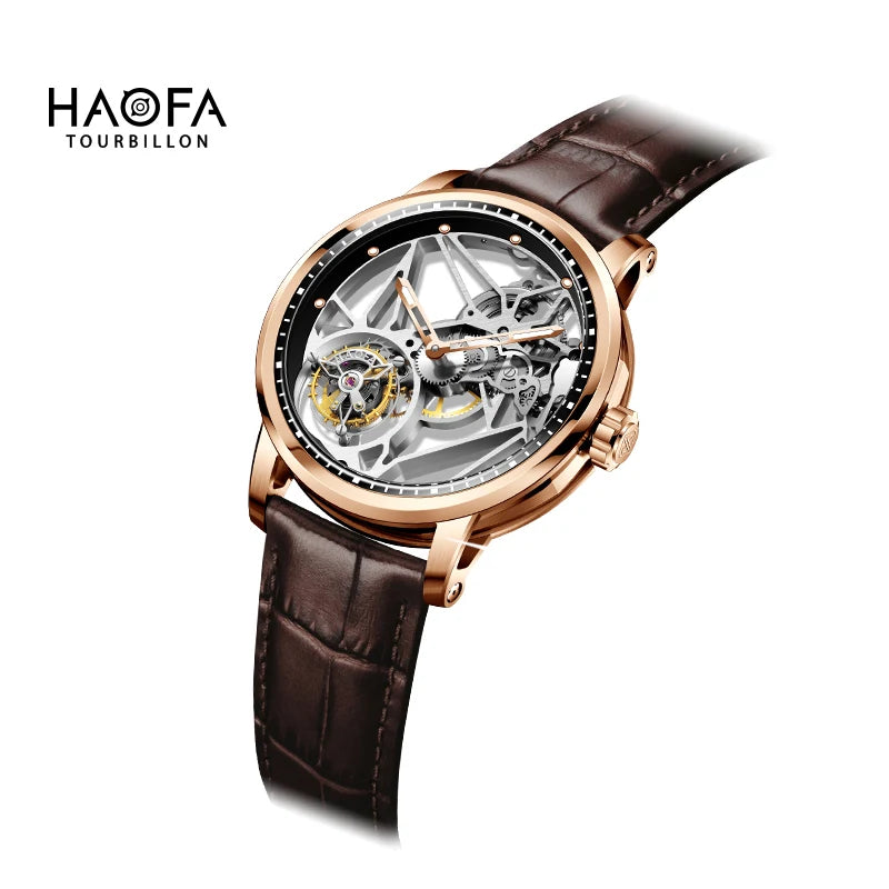 Haofa Skeleton Tourbillon Mechanical Man Watch 1925B Luxury Simple Hollow Tourbillon Movement Men Watches Business