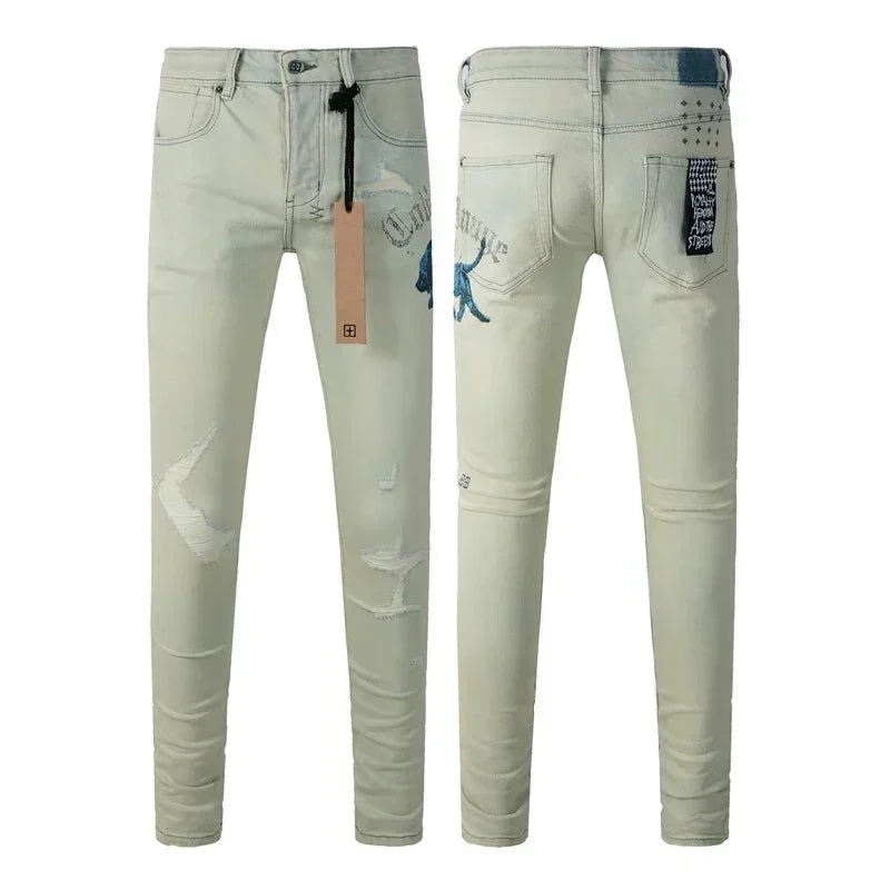 2025 KSUBI Men Personality Multi-style Low Rise Elastic Skinny Denim Pants American Style Ripped Trousers Jeans