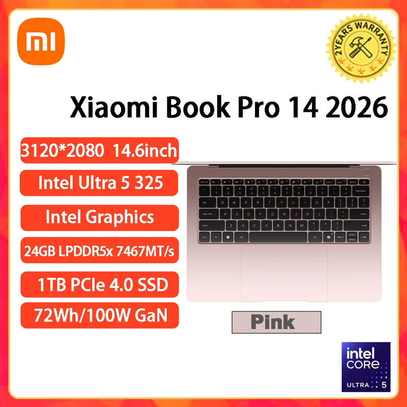 2026 Xiaomi RedmiBook Pro 14 Laptop Mi Notebook U5-325/U-338H/U7-358H 24GB/32GB 1TB