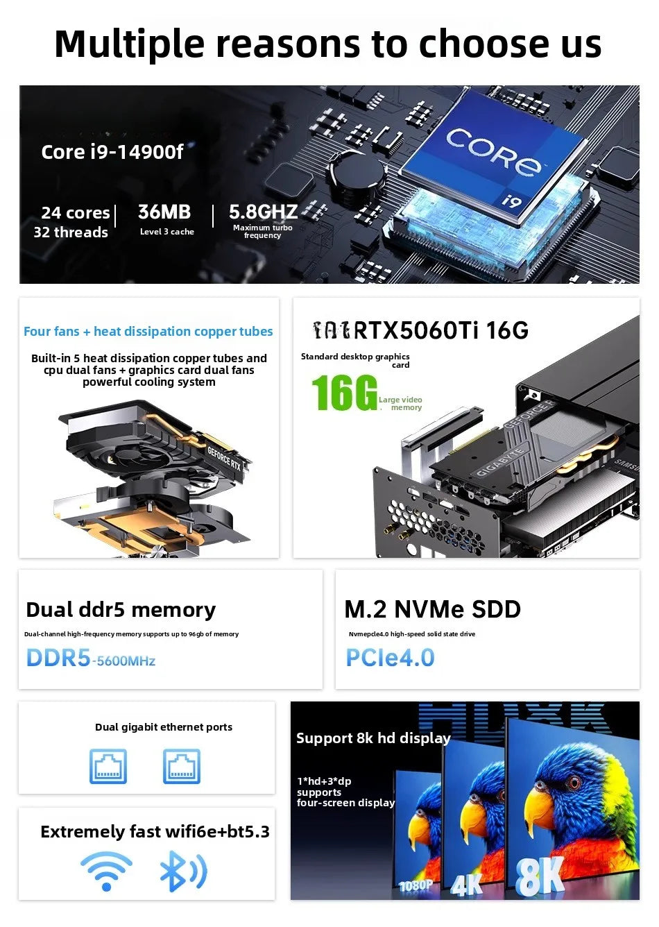 14900F RTX5060Ti 16G Single Display Mini Console Gaming Computer Assembled Desktop