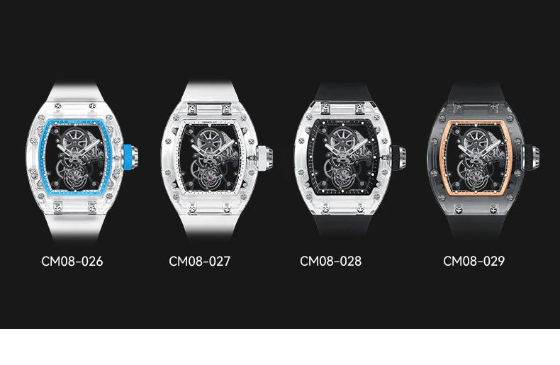 CRONUSART Men Tourbillon Watch Luxury Tonneau Automatic Mechanical Wristwatch Sapphire Case Luminous Fluororubber Strap Skeleton