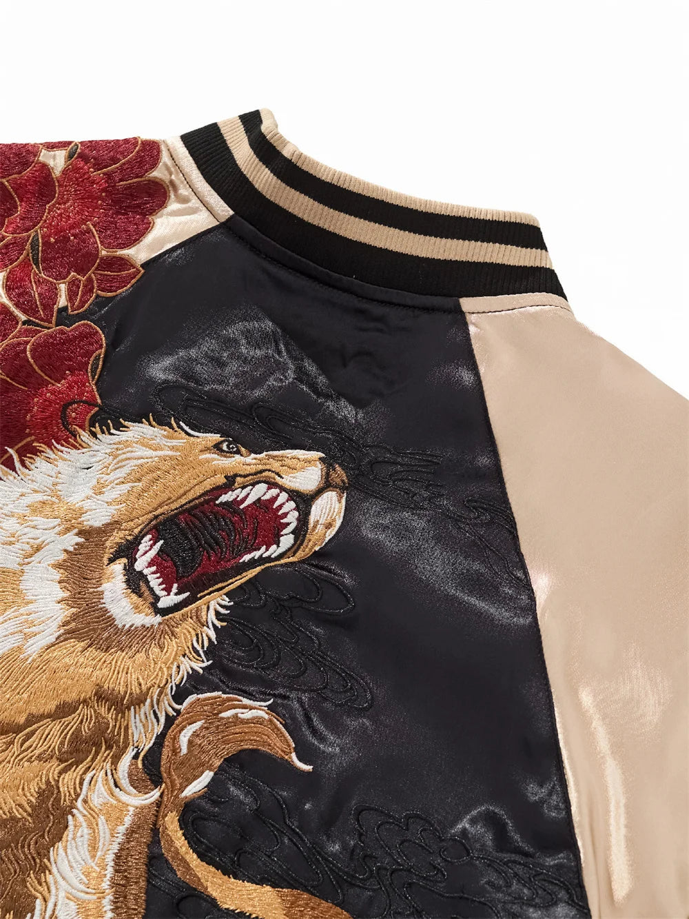 Fashion Anime Lion Flower Embroidered Zipper Jacket Streetwear Hip Hop Men's Harajuku Japanese Baseball Coat Bomber Jacket