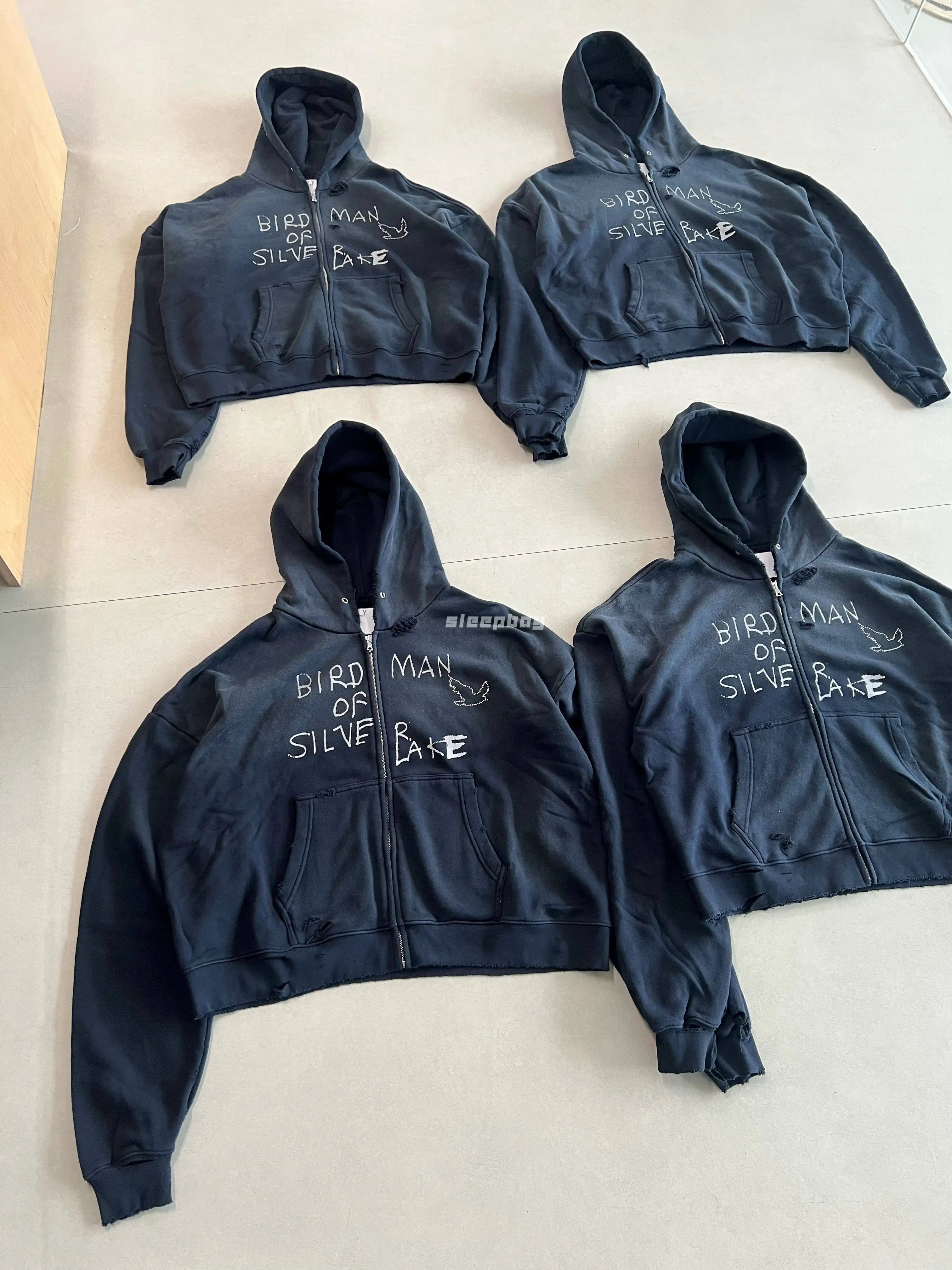 Paly Hollywood 25ss Birdman Medal Rhinestone Zipper Old Damaged Hoodie Jacket