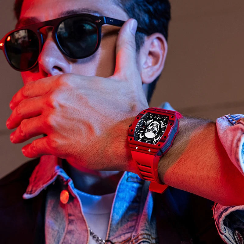 BONEST GATTI Watch for Men Man Automatic Watch Barrel Skeleton Carbon Fiber Men Skeleton Fashion Sports Style Man Watches