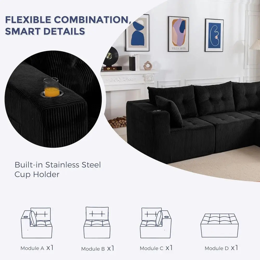 Modular Sectional Sofa Couch, L Shaped Modern Cloud Couch with 1 Ottoman, Sofa in A Box, Tufted 4-Seat Boneless Sleeper Chair fo