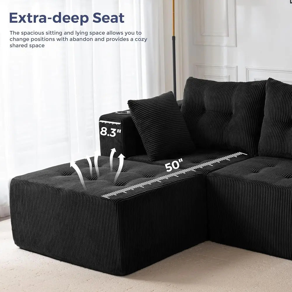Modular Sectional Sofa Couch, L Shaped Modern Cloud Couch with 1 Ottoman, Sofa in A Box, Tufted 4-Seat Boneless Sleeper Chair fo
