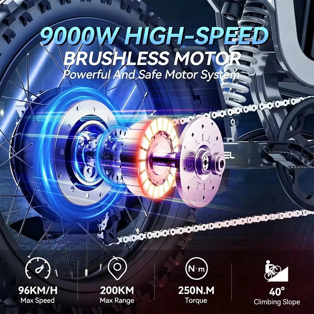Electric Dirt Bike for Adults 9000W Motor Electric Motorcycle New In 50 MPH High-Speed E-bike Battery 72V 40AH Off-Road E Bike