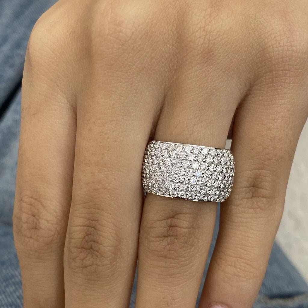Platinum 950 Dome Ring Round Lab Grown Diamond Micropave Set DEF VS-VVS 1.9CTW Men Wedding Band High Quality Jewelry